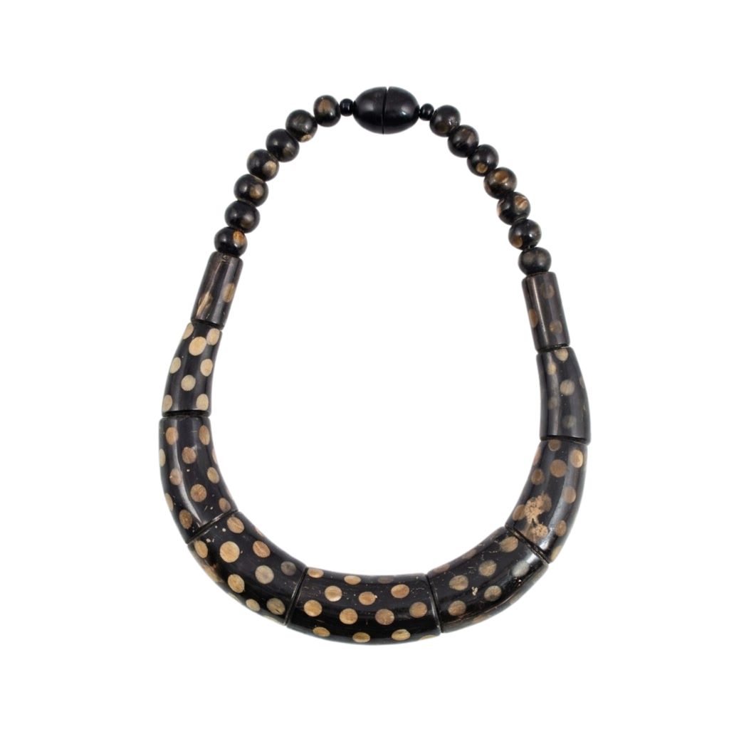 Black & Honey Horn Necklace with Dotwork